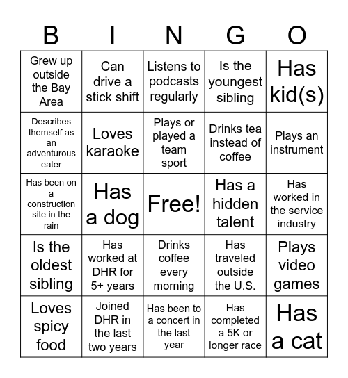 Welcome to DHR, America! Bingo Card