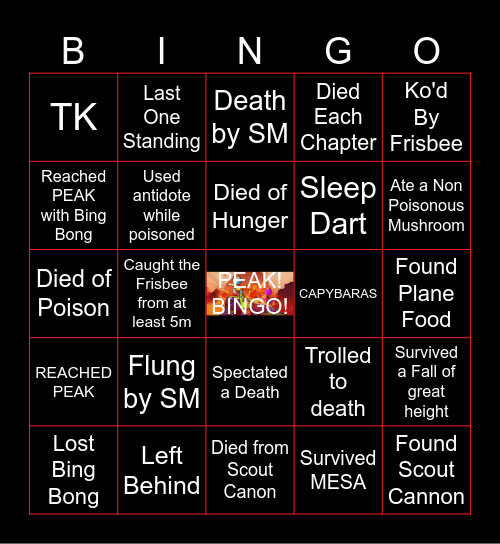 PEAK Bingo Card