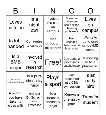 Chemistry Department BBQ! Bingo Card