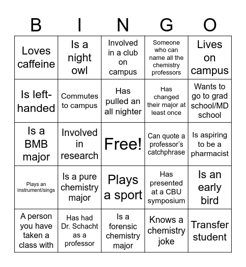 Chemistry Department BBQ! Bingo Card