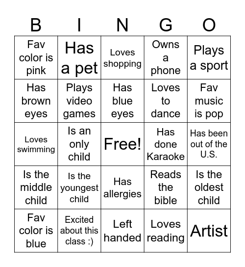 Untitled Bingo Card