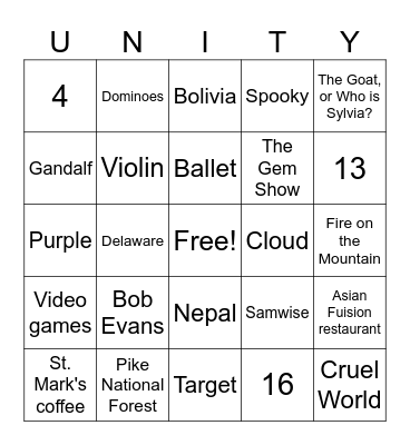 Jenny & Trent's wedding bingo Card