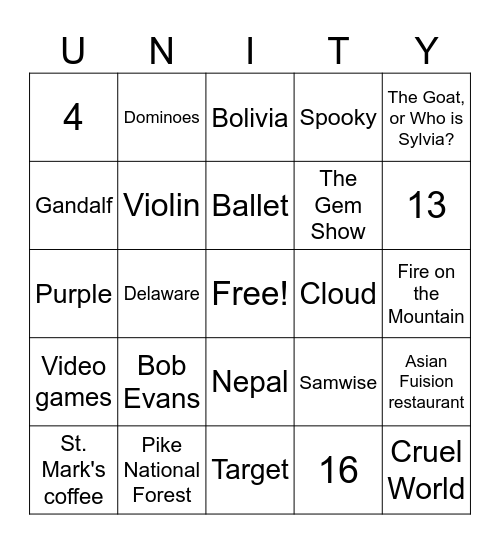 Jenny & Trent's wedding bingo Card
