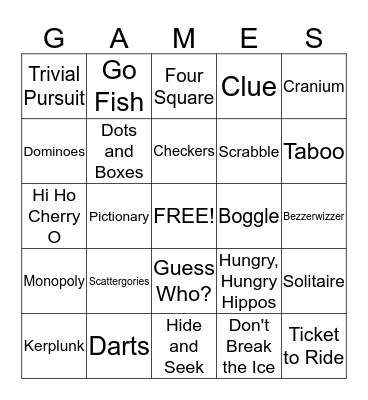 Games Bingo Card