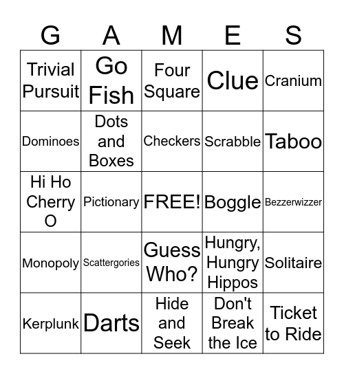 Games Bingo Card
