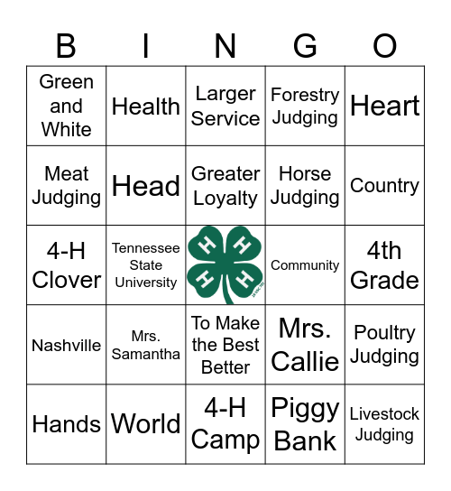 Let's Learn About 4-H! Bingo Card