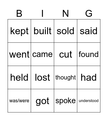 Irregular verbs Bingo Card