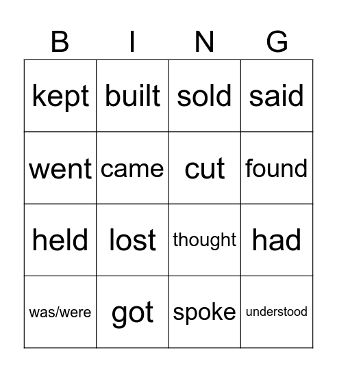 Irregular verbs Bingo Card