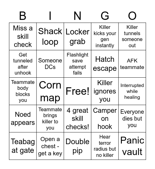 DBD Bingo Card