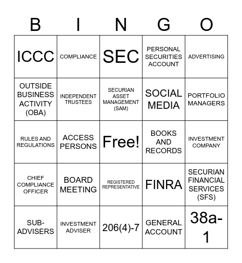 COMPLIANCE BINGO! Bingo Card