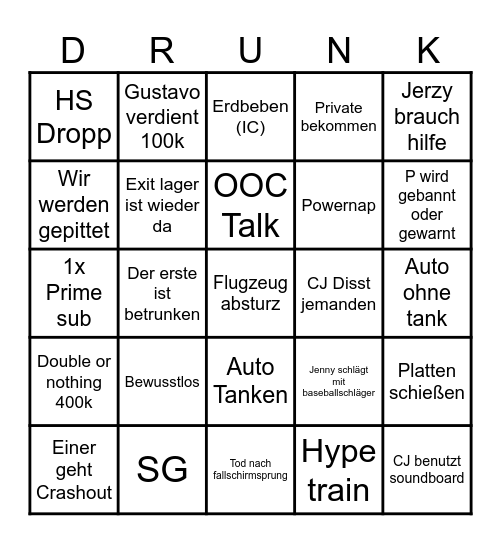 Drunk in Narco City Bingo Card
