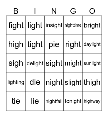 ie, igh Words Bingo Card