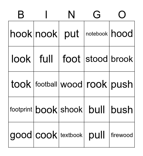 oo, u /oo/ Bingo Card