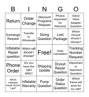 Call Shadowing Bingo Card