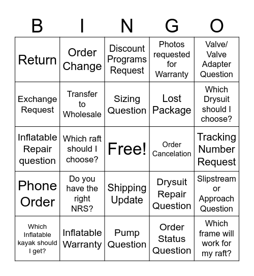 Call Shadowing Bingo Card