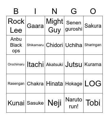 Naruto Bingo Card