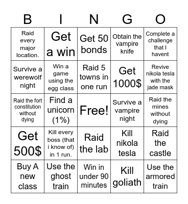 dead rails Bingo Card