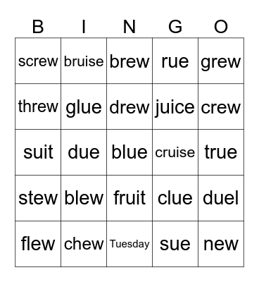 ew, ui, ue Bingo Card