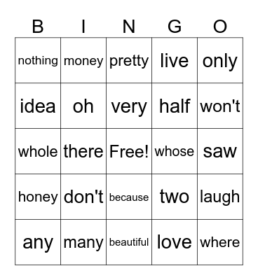 L. 70 Bingo Card
