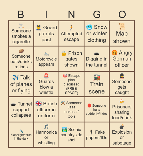 🎲 The Great Escape – Bingo Sheet Bingo Card