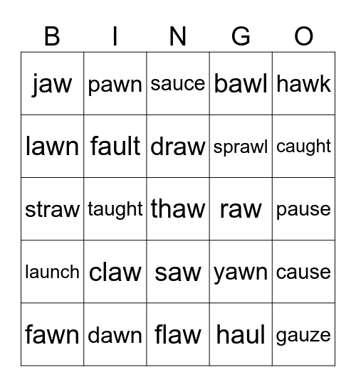 au, aw, augh /aw/ Bingo Card