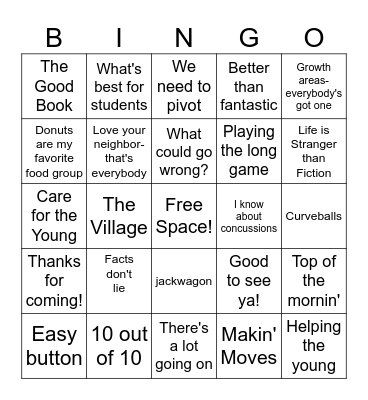 Tom Phrases Bingo Card