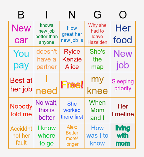 Cali Adventure Bingo Card