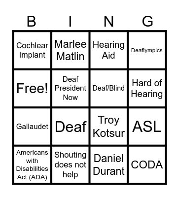 Deaf Awareness Bingo Card