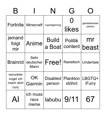 Instergram Bingo Card