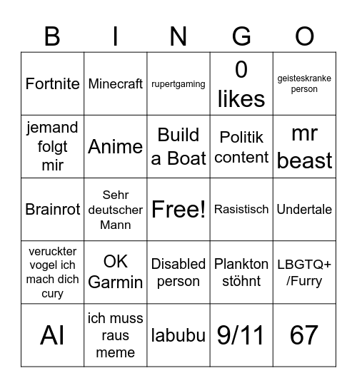 Instergram Bingo Card