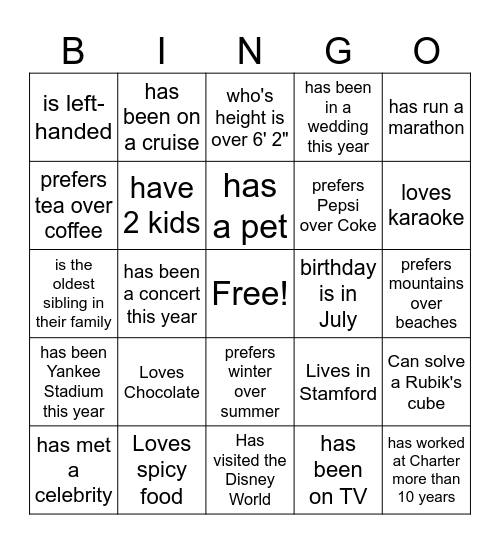 Spectrum Mingle Bingo Card