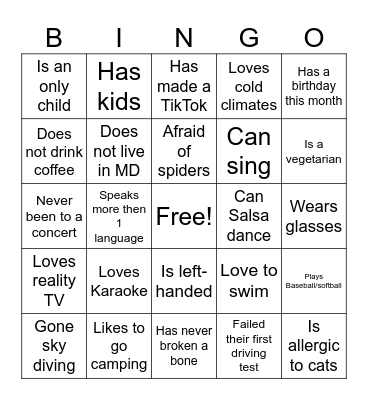 Church Ice Breaker Bingo Card