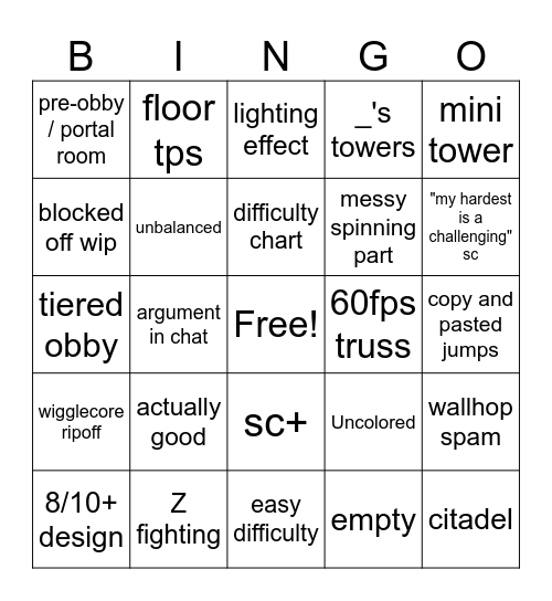 tower creator bingo Card