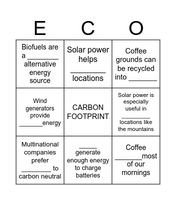Ecologically Sound Bingo Card