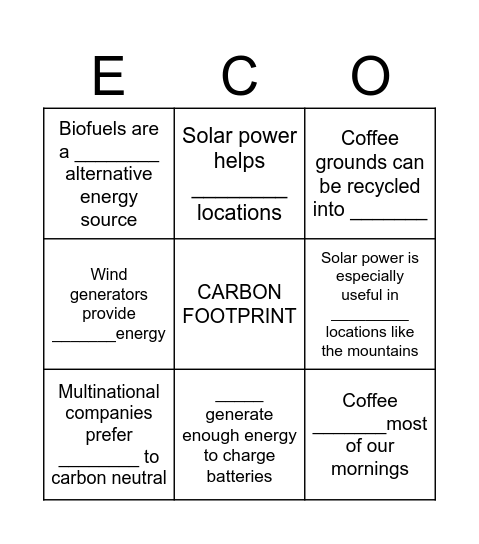 Ecologically Sound Bingo Card