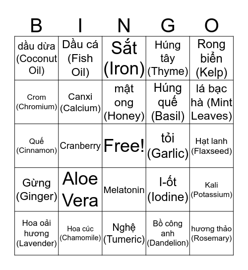 Biện pháp tự nhiên (Natural Remedies) Bingo Card