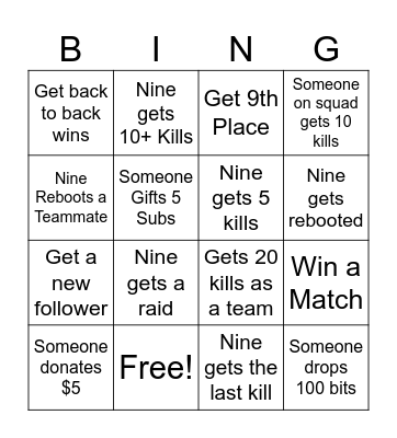 FortNine and Friends Bingo Card