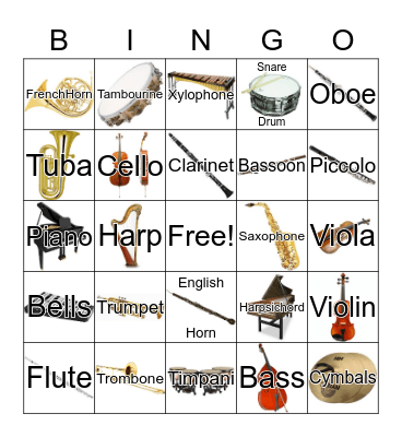 Musical Instruments Bingo Card