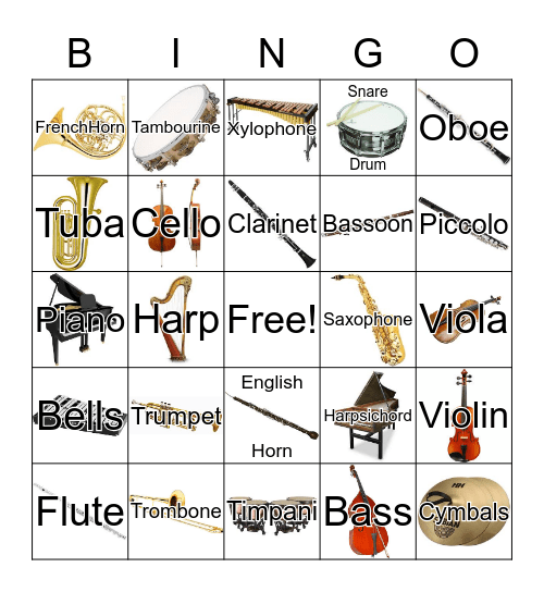 Musical Instruments Bingo Card