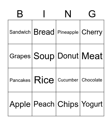 Healthy Foods Bingo Card