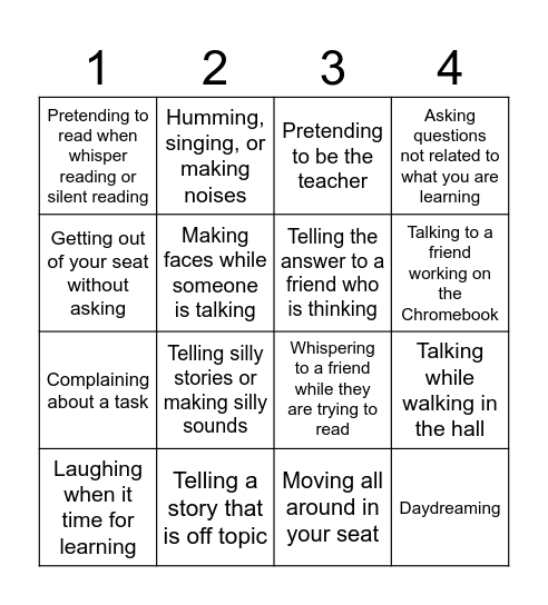 Interrupting Bingo Card