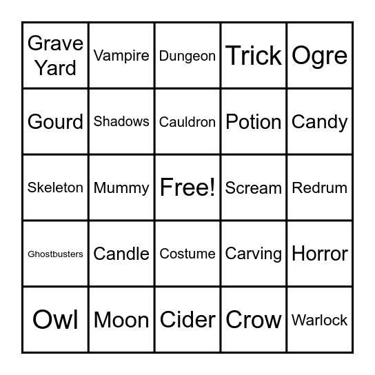 Halloween Bingo Card
