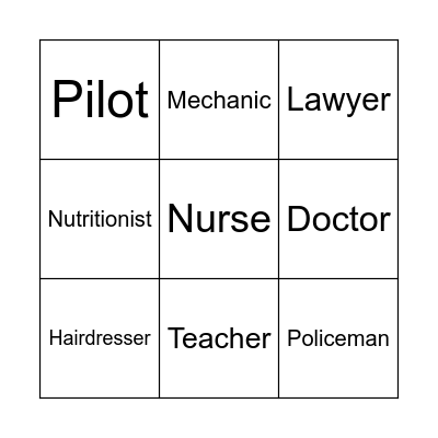 Professions Bingo Card