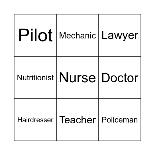 Professions Bingo Card