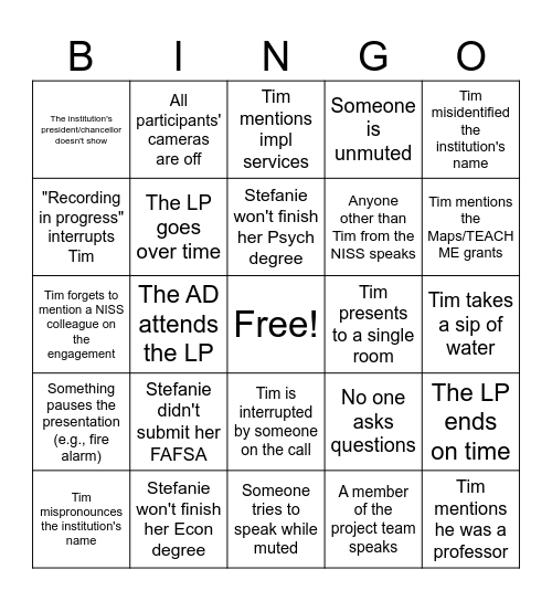 LP Bingo Card
