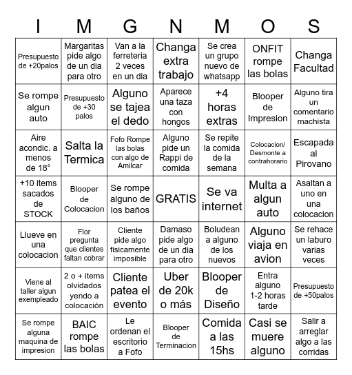 FOFO BINGO 7x7 Bingo Card
