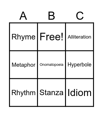 Poetry Review Bingo Card