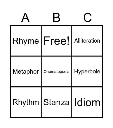 Poetry Review Bingo Card