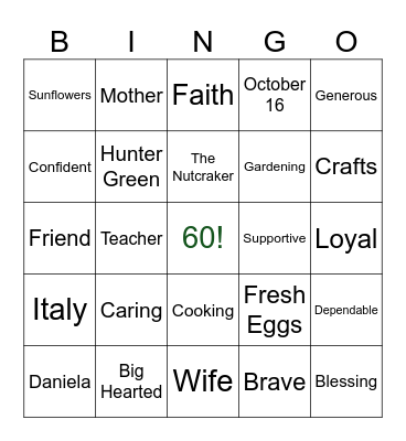 Joann's 60th Birthday Bingo Card