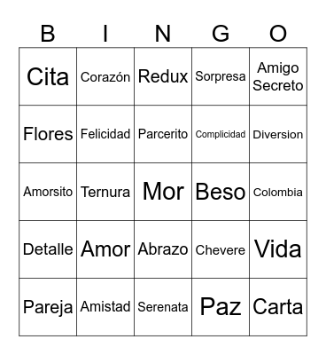 Bingo love & friendship edition - Colombia Bingo Card